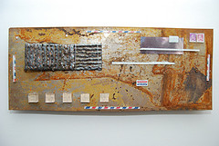 ...learning much about the logistical process of putting these pieces together. One major struggle I'm having is that the metal upon which I'm mounting everything is so thin, I'm having to mount the metal itself onto a piece of wood & hanging it with wire means it pulls away from the wall quite a bit.