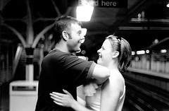 Jen and Luke on the El - they met online & fell in love. I photographed them for about an hour on the last train of the night.